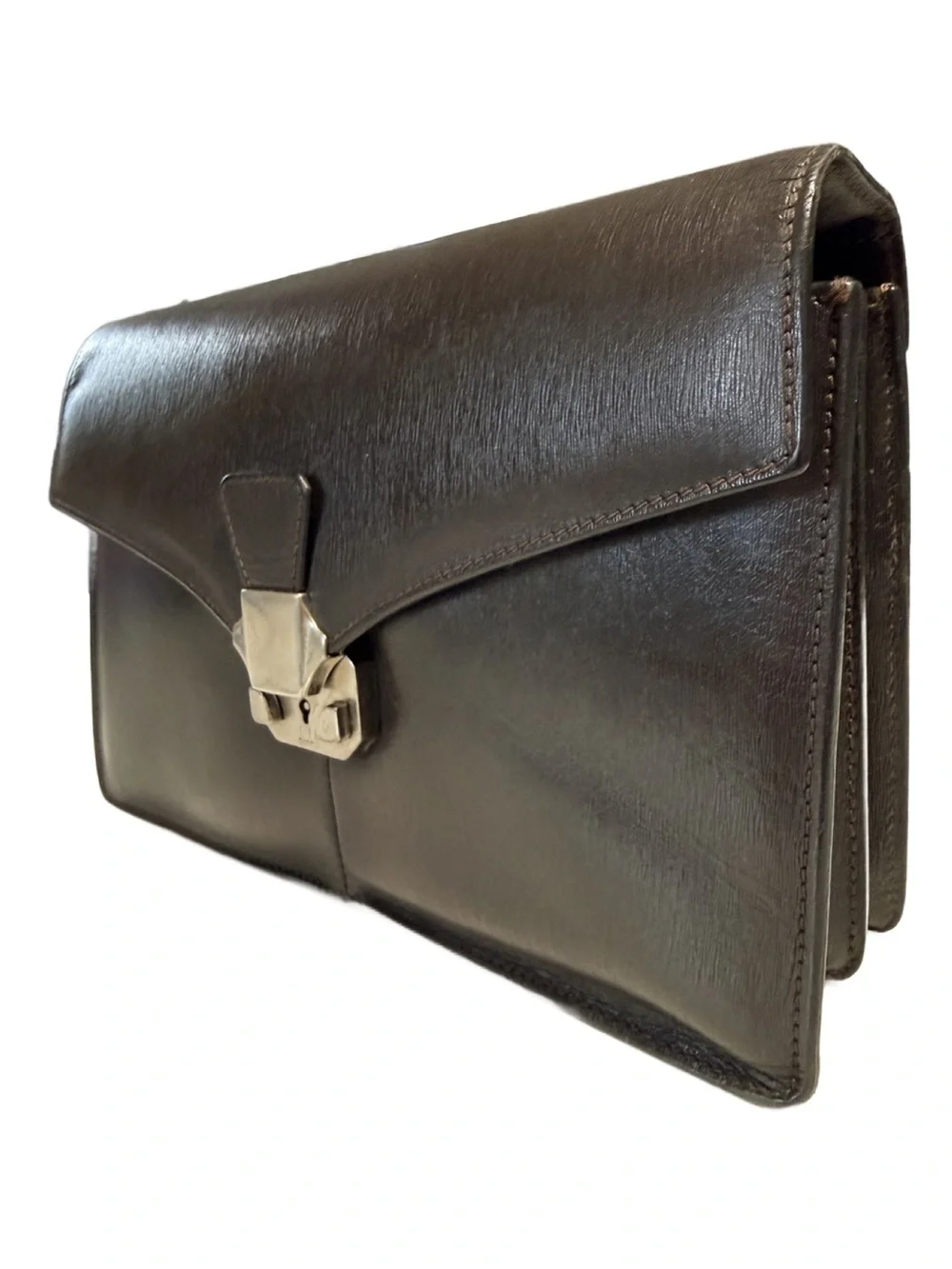 Dunhill Black Leather Briefcase Clutch with Silver Lock